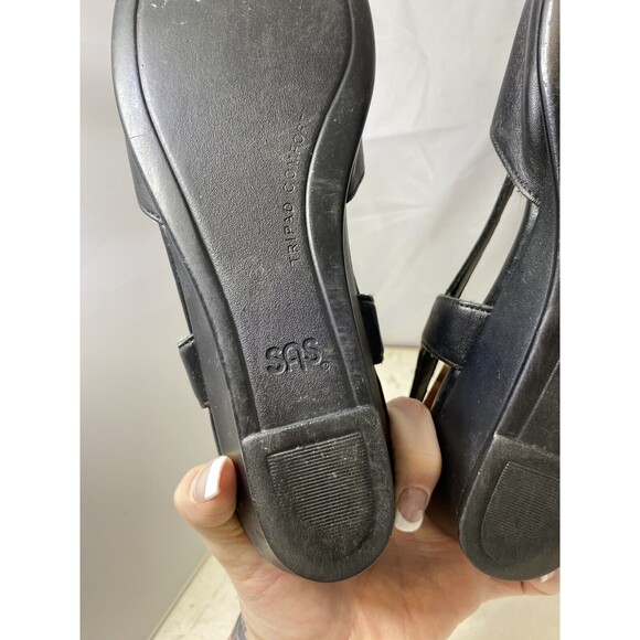 Sas Womens Caress Wedge Sandal Black Leather Cushoined Low Heel Slingback 8.5 - Picture 6 of 10